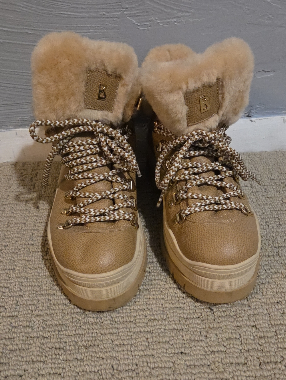 Bogner Tan Fur-Trim Platform Winter Boots